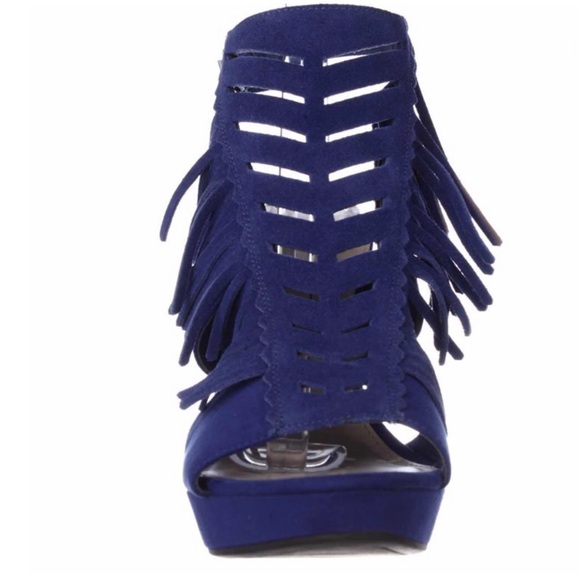 Anthropologie fringe blue suede platform heels - Picture 2 of 6